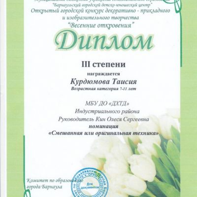 Дипломы и награды студии изобразительного творчества Палитра
