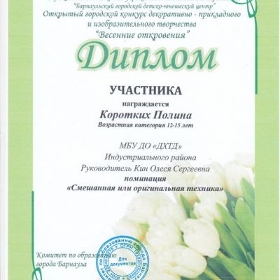 Дипломы и награды студии изобразительного творчества Палитра