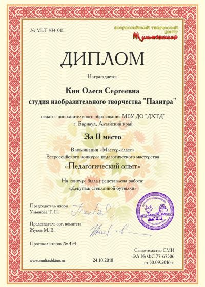 Достижения педагога студии изобразительного творчества «Палитра»Дома художественного творчества детей 