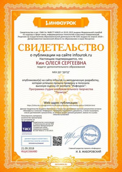Достижения педагога студии изобразительного творчества «Палитра»Дома художественного творчества детей 