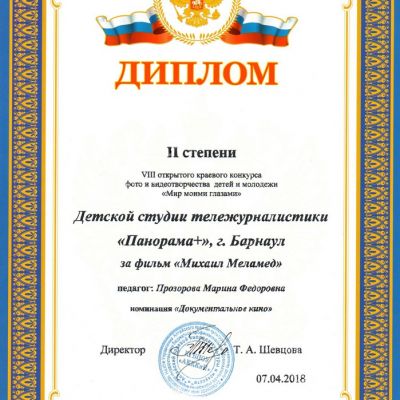 Дипломы и награды студии тележурналистики Панорама + за 2017-2018 учебный год