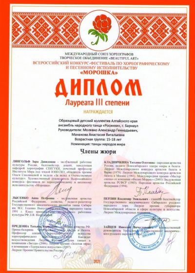 Достижения коллектива на фестивале «Морошка»