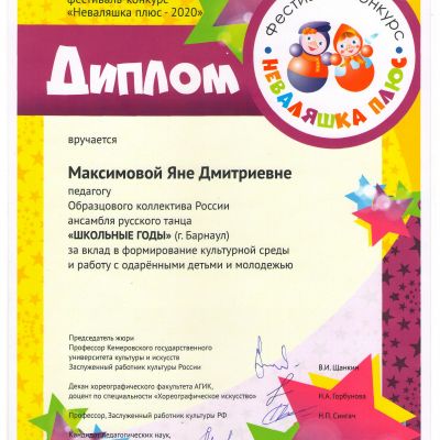 Почётные грамоты, дипломы, премии, свидетельства о награждении, благодарности педагогов ансамбля русского танца Школьные годы