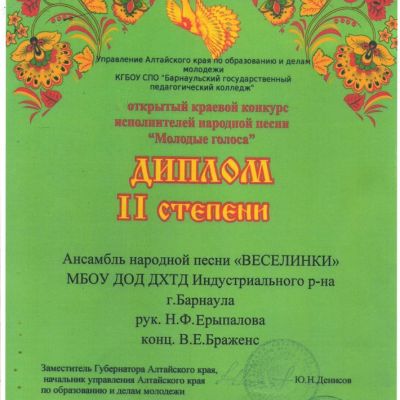 Дипломы и награды  ансамбля народной песни Веселинки ДХТД Барнаула за 2016-2017гг.