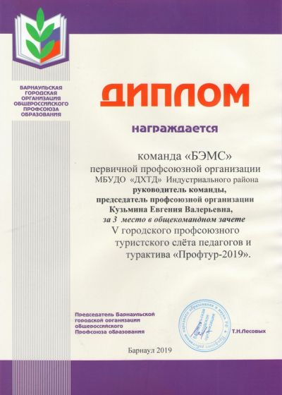 Команда ДХТД «БЭМС» приняла участие в турслёте «Профтур – 2019»